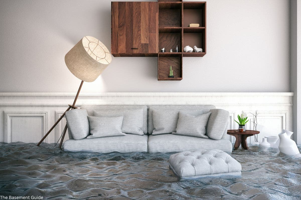 Flooded basement with standing water