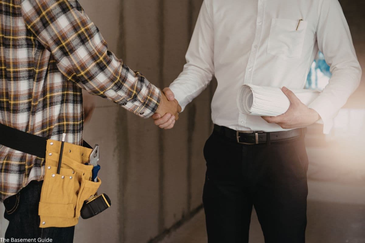 Homeowner meeting with basement waterproofing contractor