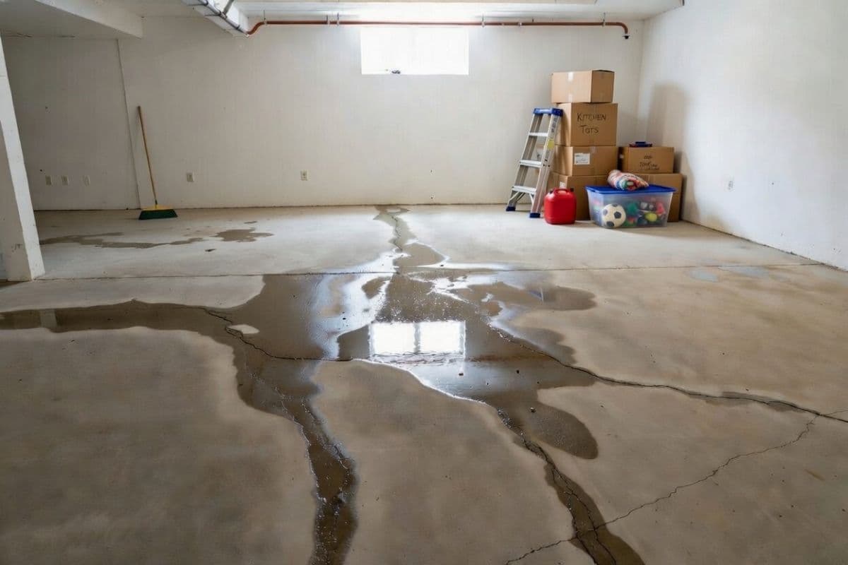 Water seeping up through basement floor cracks