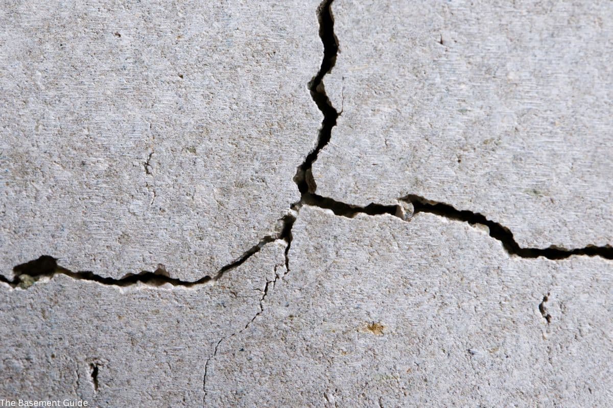 Close up of a structural foundation crack on a basement wall